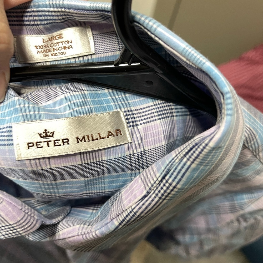 Peter Millar Blue, lavender and White Plaid Casual Shirt - Picture 4 of 5